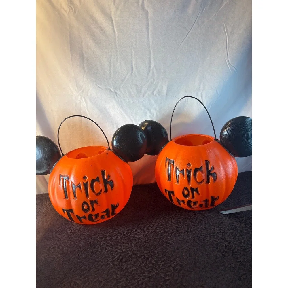 Disney Mickey Mouse Pumpkin Trick or Treat Set of 2 Orange Halloween Pails
